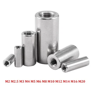 M2-M20 Round Threaded Studding Connector Nuts 304 Stainless Steel Tube Sleeve - Picture 1 of 12