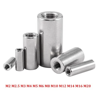Verbindungsmuffen M2 M2.5 M3 M4-M20 Rund Langmutter Gewindemuffe 304 Edelstahl - Bild 1 von 4