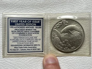 1992 Maui Hawaii Trade Dollar Coin (The Valley Isle, No Ka Oi) with Certificate - Picture 1 of 5