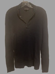 Express VTG Men Size Medium Black Ribbed Cotton Henley Button / Zip Sweater NWOT - Picture 1 of 7
