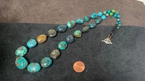 Tibetan genuine turquoise pebble bead necklace/23"(t736c-w2) - Picture 1 of 2