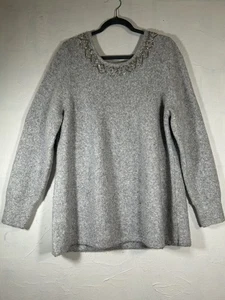 Soft Surroundings Aleza Sweater Gray 1X Beaded Jeweled Neckline Heather Party - Picture 1 of 13