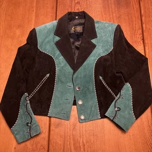 Giacca pelle scamosciata Scully taglia 10 nera e verde western cowgirl rodeo vintage - Foto 1 di 11