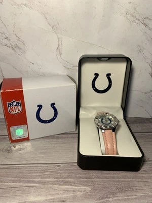 Indianapolis Colts NFL Womens Watch Pink Leather Band Rhinestones New In Box - Image 1 of 4
