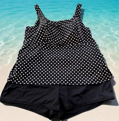 Traje de baño Lands' End 3X 26W talla grande 2 piezas negro blanco lunares de apoyo Foto 1 de 4