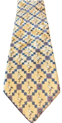 Corbata Marco Polo Estilo Italiano Amarilla con Estampado de Cigüeña Novedad Seda Aspecto Colorido Foto 1 de 4