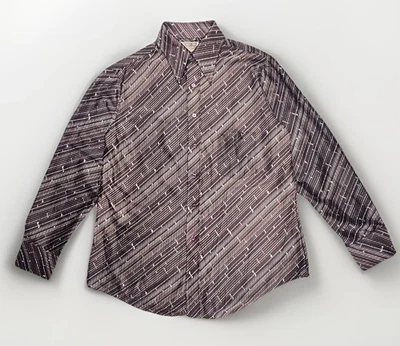 Camisa Discoteca Vintage Años 60 70 Zayre MenShop Nylon Marrón Patrón Geométrico Corea M Foto 1 de 4
