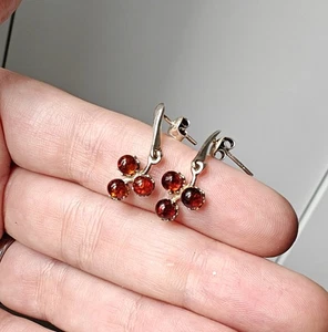 Tiple Amber Dangle Sterling Silver Earrings Butterfly Back - Picture 1 of 3