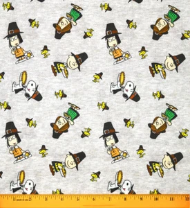Peanuts Thanksgiving Fabric - HALF YARD - 100% Cotton - Charlie Gray Autumn Fall - Picture 1 of 1