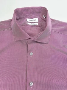 Calvin Klein Steel + Slim Fit Stretch Non Iron Size 16.5 34-35 L Red White Strip - Picture 1 of 11