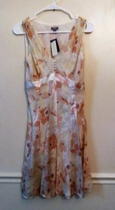 NWT $149 Ann Taylor Beige Tan Silk Sheer Dress Lined Size 0 Yellow Peach - Picture 1 of 3