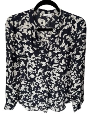 Blusa Vince 100% Seda Pulôver Geométrica Tamanho 2 Azul Marinho Leve - Imagem 1 de 4