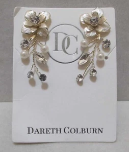DARETH COLBURN Goldton Kunstperle Kristall BLUME Pfosten Ohrringe NEU NOC - Bild 1 von 11