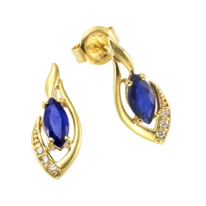 Pendientes Pendientes Oro Mujer F Pendientes 375/- Oro Zafiro Azul 1,4cm Mujer - Imagen 1 de 1