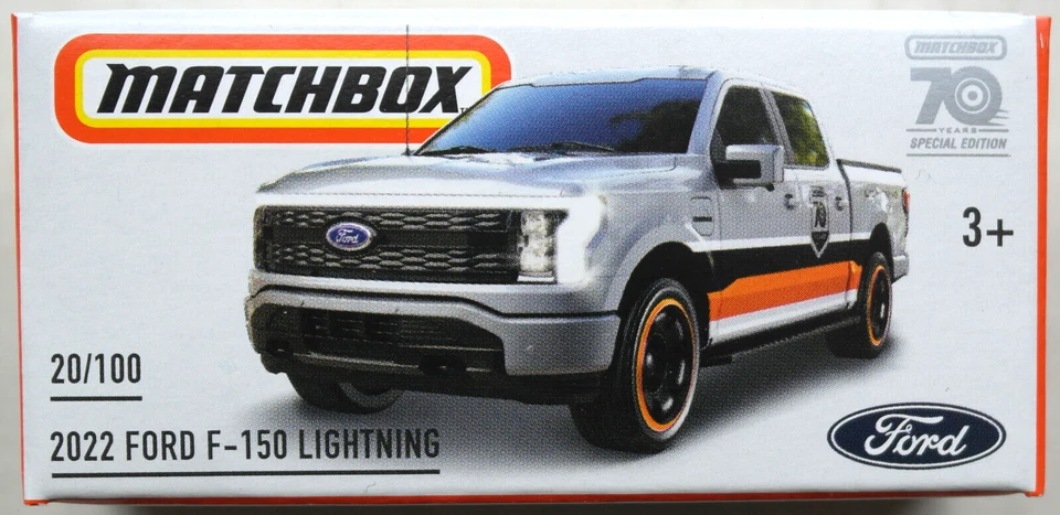 Matchbox Power Grabs 2022 Ford F-150 Lightning argento metallizzato 70 anni IMBALLO ORIGINALE 22 - Immagine 1 di 1