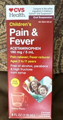 CVS Health Children Pain & Fever Acet (4 fl oz) Cherry Flavor 07/2025 FREE SHIP - Image 1 of 4