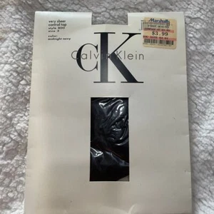 90s Calvin Klein Very Sheer Control Top Pantyhose Midnight Navy Size 3 - Picture 1 of 5