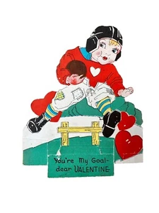 Vintage Valentine Boy Football Kick You Are My Goal Greeting Card 1934 - Picture 1 of 3