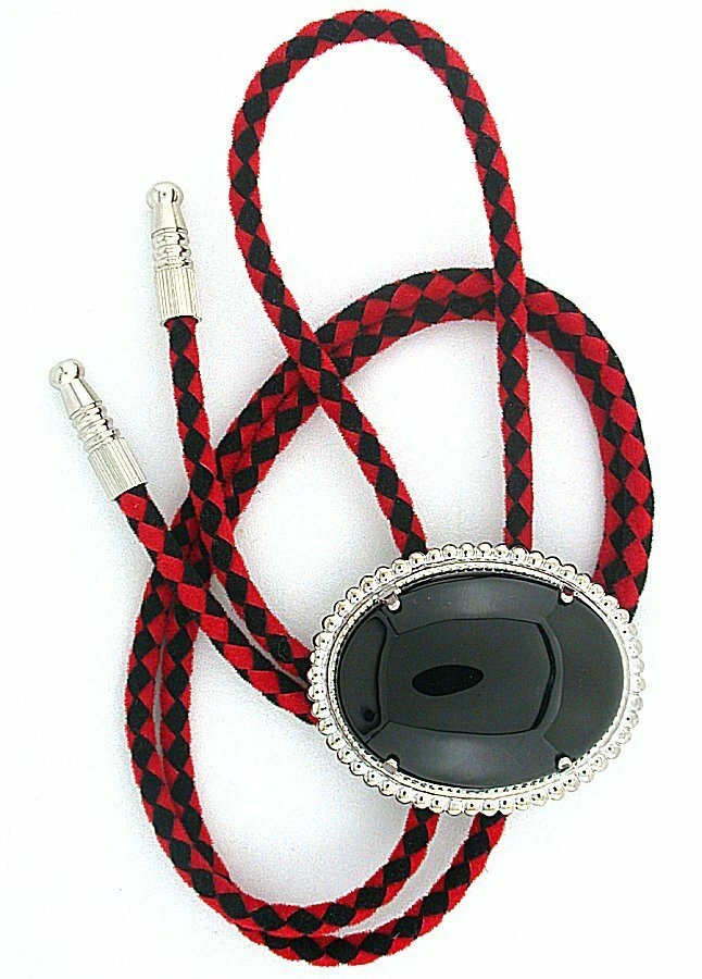 Black Onyx 40x30 Cab Cabochon Gem Stone  Gemstone Bola Bolo Tie w/ Cord EPBT1N - Image 1 of 1