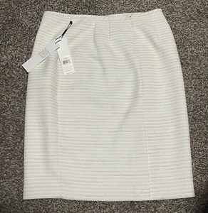 NWT Calvin Klein Size 10 Suit Skirt White Straight Line Matalic Side Zip Stretch - Picture 1 of 3