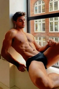 Collegiate beefcake man sitting in window #2 4x6 reprint Gay Estate Collection - Picture 1 of 1