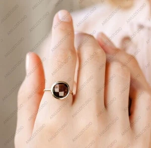 Solitaire Natural Smoky Quartz Stacking Ring 14k Gold Birthday Gift For Sister - Picture 1 of 5