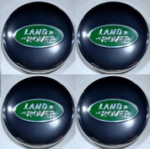 Set 4 Center Caps fit OEM Factory Land Rover Wheels Black Green Emblems Range - Picture 1 of 5