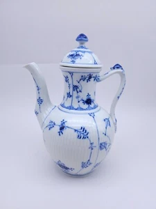 Vintage Denmark Royal Copenhagen blau geriffelt schlicht Kaffeekanne 8,6" - Bild 1 von 13