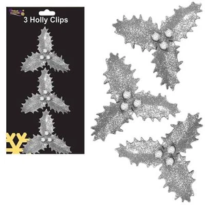 Pacchetto Di Natale Di 3 Decorazioni In Glitter Con Legature - Argento - Foto 1 di 1