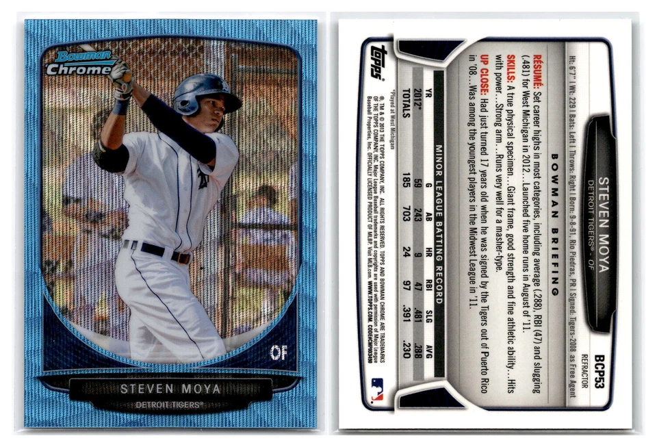 2013 Bowman Chrome Prospects Blue Wave Refractor #BCP53 Steven Moya - Image 1 of 1
