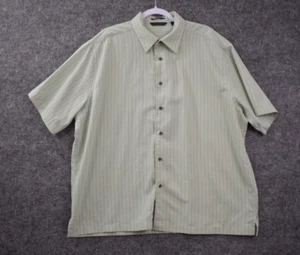 Axist Sueded Shirt XL Green Striped Button Up Short Sleeve Soft Polyester Mens - Picture 1 of 8