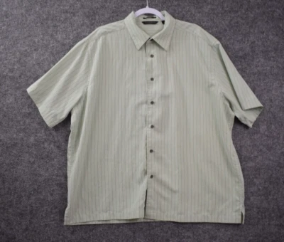 Camisa de gamuza Axist XL verde a rayas abotonadas manga corta suave poliéster para hombre Foto 1 de 4