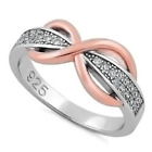 Sterling Silver Two-Tone Rose Gold Infinity Pave CZ Ring Womens Jewelry Size 8 N