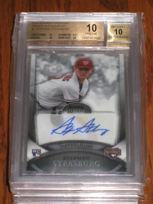 2 Stephen Strasburg 2010 BOWMAN STERLING #1 Rookie Autographs Cards- BGS 10/10 - Image 1 of 3