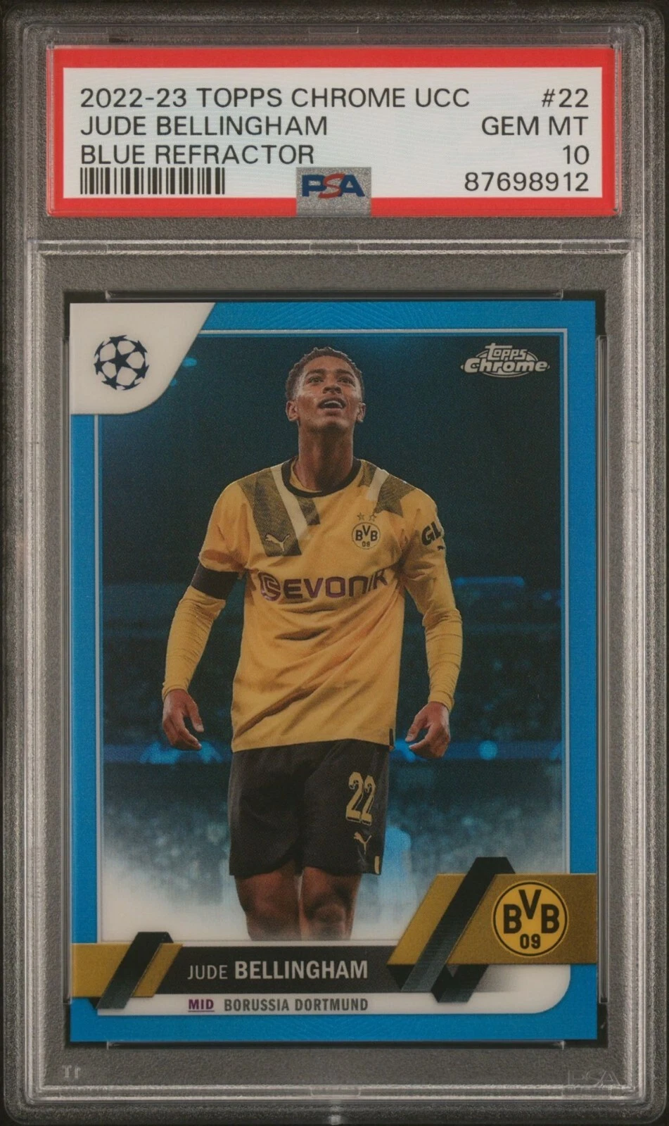 2022 TOPPS CHROME UEFA CLUB COMPETITIONS 22 JUDE BELLINGHAM BLUE REFRACTOR /150