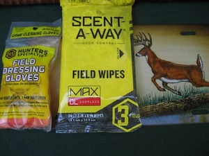 SCENT-A-AWAY 24 PACK MAX ODORLESS FIELD WIPES CAMPING/HIKING/HUNTING PLUS GLOVES - Picture 1 of 2