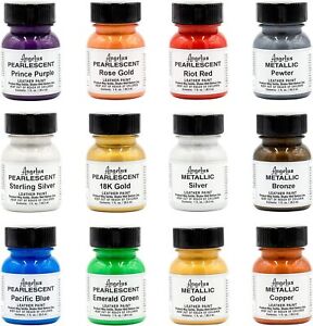 ANGELUS Metallic and Pearlescent Acrylic Leather Paint Kit 1oz 12 Color Set