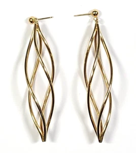 14 Karat Gelbgold gedrehte Spirale baumelnde Ohrringe - Bild 1 von 4
