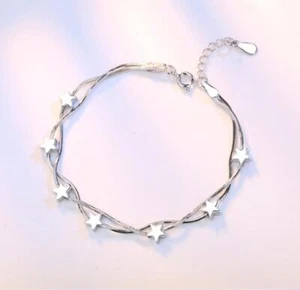 Silver Star Love Charm Linked Bracelet Women Girls Jewellery Gift - Picture 1 of 4