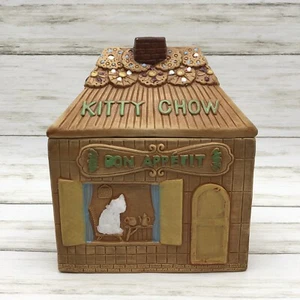 Vintage Katze Lebkuchenhaus Keks Leckerli Dose KITTY CHOW bemalt - Bild 1 von 6