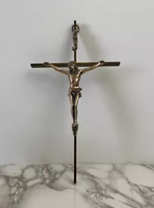 Jesus On Cross INRI Brass Crucifix Antique Finish 9”T x5”W Christian Religious - Picture 1 of 4
