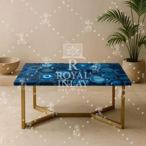 Rectangular Blue Agate Table – Handcrafted Gemstone Top for Elegant Decor - Picture 1 of 9