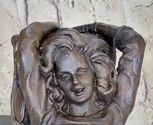 Handcrafted Semi Nude Erotic Art Deco Girl Bronze Sculpture Marble Base Artwork - Picture 1 of 5