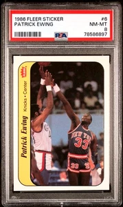 PSA 8 - 1986-87 Fleer Sticker # 6 Patrick Ewing New York Knicks HOF - Picture 1 of 2