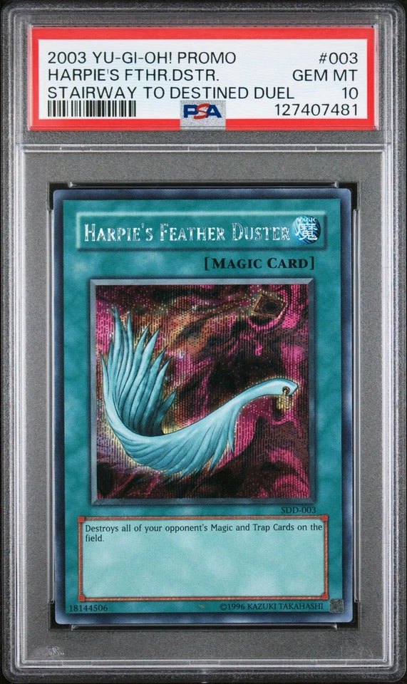 2004 Yu-Gi-Oh! Harpie's Feather Duster SDD-003 Secret Rare PSA 10 GEM MINT - Image 1 of 2