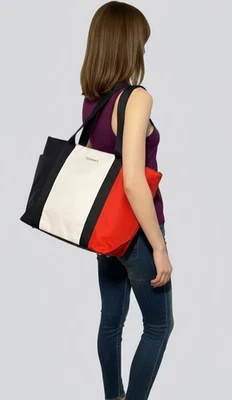 Tommy Hilfiger Colorblock Tote Preppy Bag Red White Black + Gift Bag, MSRP: $118 - Image 1 of 4