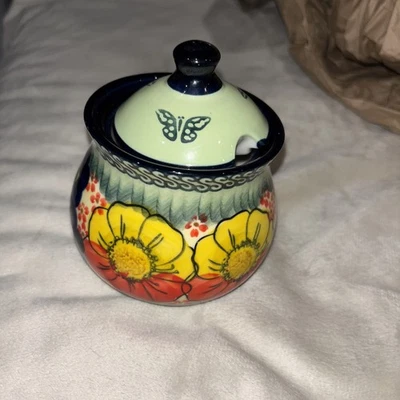 Azúcarero Hecho a Mano con Tapa y Cuchara, 9 Onzas Cerámica Pintada a Mano Azúcar Ja... Foto 1 de 4