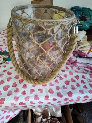 IMAX LUCA GLASS & JUTE LANTERN LARGE 62190 - Image 1 of 4