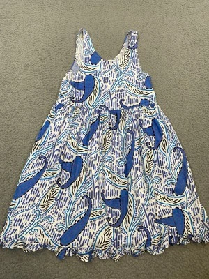 Vestido Fresh Produce Niñas 8 Azul Tejido Algodón Sin Mangas Volantes Hecho en EE. UU. Foto 1 de 4