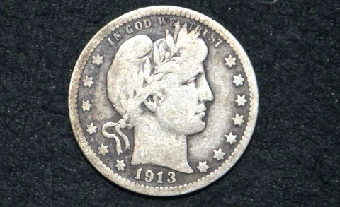 1913-p Barber Quarter * 90% Silver ** FINE+ Details ** FREE SHIPPING Cover